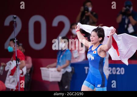 Tokyo, Giappone. 05 agosto 2021. Tokyo, Giappone. 6 agosto 2021: MUKAIDA Mayu (JPN) Wrestling finale Femminile Freestyle 53kg 06 agosto 2021: Tokyo 2020 Olimpiadi alla Makuhari Messe Hall A a Tokyo, Giappone. Credit: Enrico Calderoni/AFLO SPORT/Alamy Live News Credit: AFLO Co. Ltd./Alamy Live News Foto Stock