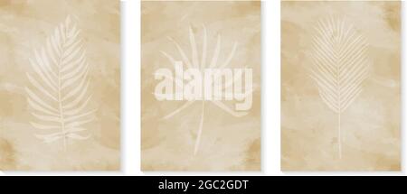 modelli di sfondo ad acquerello con forme a foglia per cartoline o poster, illustrazioni vettoriali Illustrazione Vettoriale