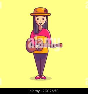 Professione mascotte personaggio: Musicista. Illustrazione in stile cartoon Illustrazione Vettoriale