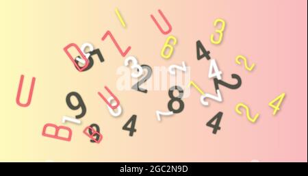 Immagine digitale di più numeri e alfabeti che cambiano su sfondo rosa Foto Stock