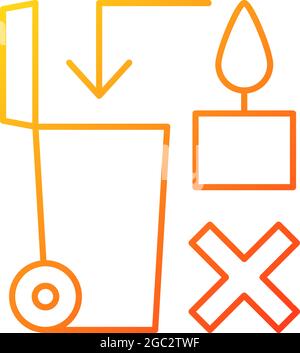 Non gettare mai la cera calda nell'icona dell'etichetta manuale del vettore lineare del gradiente del cestino Illustrazione Vettoriale