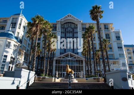 Oscar la statua del Sigillo fuori Table Bay Hotel, Victoria & Alfred Waterfront, Città del Capo, Sud Africa Foto Stock