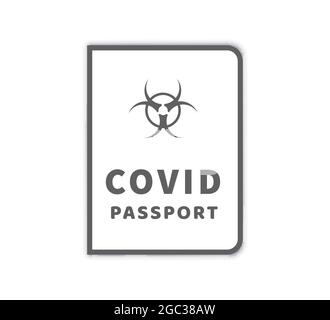COVID-19 passaporto di vaccinazione con rischio biologico semplice icona su bianco Illustrazione Vettoriale