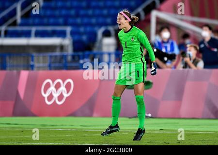 Yokohama, Giappone. 06 agosto 2021. YOKOHAMA, GIAPPONE - 6 AGOSTO: Stephanie Labbe del Canada durante il torneo olimpico di calcio femminile di Tokyo 2020 Medaglia d'oro tra Svezia e Canada allo stadio internazionale Yokohama il 6 agosto 2021 a Yokohama, Giappone (Foto di Pablo Morano/Orange Pictures) Credit: Orange Pics BV/Alamy Live News Foto Stock