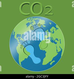 Impronta CO2 sulla terra. Vettore Illustrazione Vettoriale