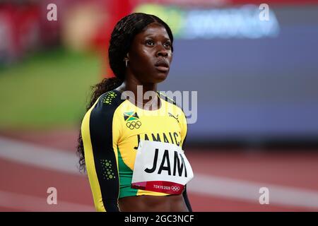 Tokyo, Giappone, 6 agosto 2021. Elaine Thompson-Herah del Team Giamaica in azione durante la finale di 4 x 100m Relay femminile il giorno 14 dei Giochi Olimpici di Tokyo 2020. Credit: Pete Dovgan/Speed Media/Alamy Live News Foto Stock
