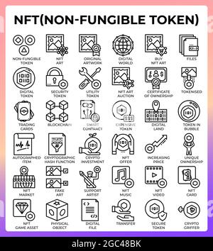 NFT icone token non fungibili impostate in stile moderno per ui, ux, web, app, brochure, progettazione di volantini e presentazioni, ecc. Illustrazione Vettoriale