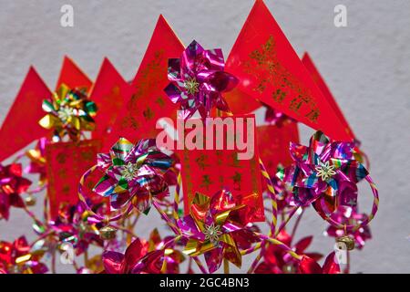 Decorazioni per la celebrazione di Capodanno a Hong Kong, Cina Foto Stock