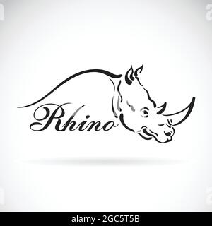 Vettore di mano disegna una testa di rinoceronte su uno sfondo bianco. Disegno animale. Illustrazione vettoriale a livelli facilmente modificabile. Animali selvatici. Illustrazione Vettoriale