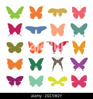Vettore gruppo di farfalla colorata su sfondo bianco. Icona a farfalla. Insetto. Illustrazione vettoriale a livelli facilmente modificabile. Animali selvatici. Illustrazione Vettoriale