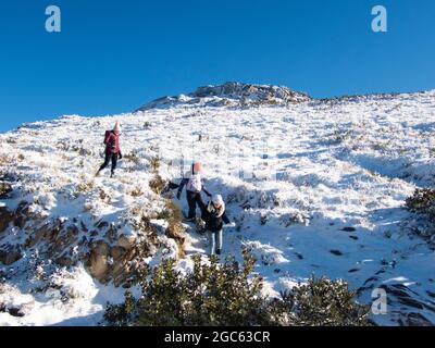 Bambini che giocano nella neve sul Passo Swartberg, Sudafrica Foto Stock