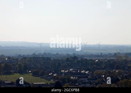 Westmill Wind Farm, vicino a Faringdon, Oxfordshire. La prima fattoria eolica al 100% di proprietà della comunità costruita nel sud dell'Inghilterra Foto Stock