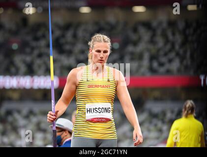 Tokyo, Giappone. 06 agosto 2021. Christin HUSSONG (GER), deluso, deluso, delusione Atletica, Donne's Javelin Throw Final, Donne's Javelin Throw Final, il 08/06/2021 Giochi Olimpici estivi 2020, dal 23.07. - 08.08.2021 a Tokyo/Giappone. Credit: dpa/Alamy Live News Foto Stock