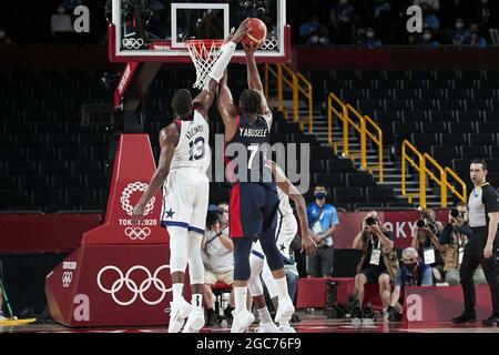 Tokyo, Giappone. 07 agosto 2021. Guerschon YABUSELE (7) della Francia durante i Giochi Olimpici Tokyo 2020, Basketball Gold Medal Game, Francia - Stati Uniti il 7 agosto 2021 alla Saitama Super Arena di Tokyo, Giappone - Foto Ann-Dee Lamour / CDP MEDIA / DPPI Credit: Independent Photo Agency/Alamy Live News Foto Stock