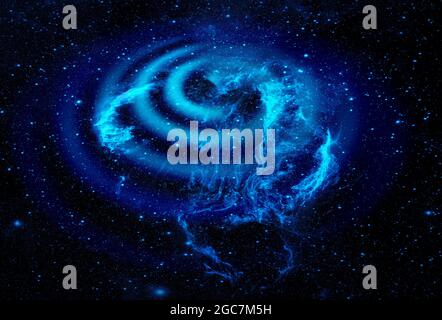 Sfondo astratto. Spirale a buco nero e nebulosa su stelle blu e campi nuvolati nello spazio esterno. Elementi di questa immagine forniti dalla NASA. Foto Stock