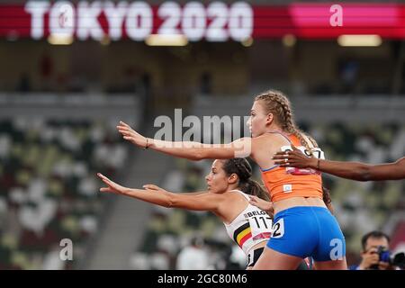 Tokyo, Giappone. 7 agosto 2021. Femke Bol dei Paesi Bassi compete durante la finale femminile 4x400m ai Giochi Olimpici di Tokyo 2020, Giappone, 7 agosto 2021. Credit: Lui Siu Wai/Xinhua/Alamy Live News Foto Stock