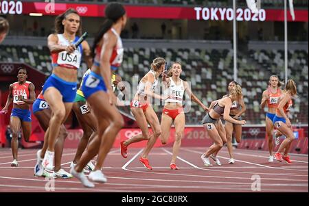 Tokyo, Giappone. 7 agosto 2021. Femke Bol dei Paesi Bassi compete durante la finale femminile 4x400m ai Giochi Olimpici di Tokyo 2020, Giappone, 7 agosto 2021. Credit: Jia Yuchen/Xinhua/Alamy Live News Foto Stock