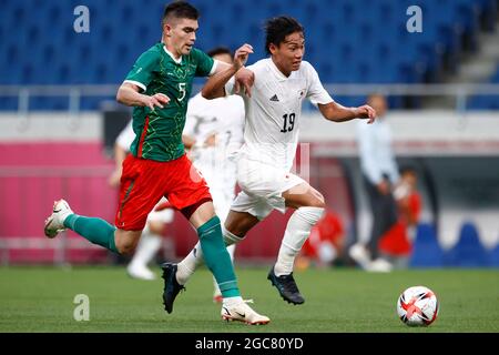 (LR) Johan VASQUEZ (MEX), Daichi HAYASHI (JPN), azione, duelli, Messico MEX - Giappone JPN 3: 1, calcio, bronzo, gioco per 3° posto, uomini, piccola finale, calcio maschile bronzo medaglia di bronzo al Saitama Stadium 6 agosto 2021 Olimpiadi estive 2020, dal 23 luglio. - 08.08.2021 a Tokyo/Giappone. Foto Stock