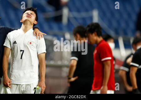 Tokyo, Giappone. 06 agosto 2021. Takefusa KUBO (JPN), deluso, deluso, delusione, Messico MEX - Giappone JPN 3: 1, Calcio, Bronzo, terzo posto match, uomini, Small Final, Football Men Bronze Medal Match al Saitama Stadium 08/06/2021 Olimpiadi estive 2020, dal 23.07. - 08.08.2021 a Tokyo/Giappone. Credit: dpa/Alamy Live News Foto Stock