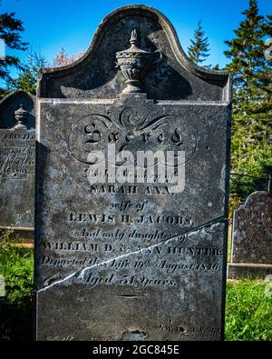 Lapide di Sarah Ann Jacobs, 19 agosto 1846, moglie di Lewis H. Jacobs, e unica figlia di William D. & Ann Hunter Foto Stock