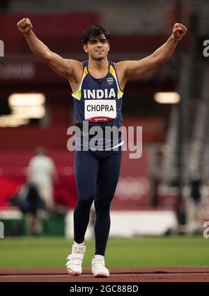 Tokyo, Kanto, Giappone. 7 agosto 2021. Compete durante le Olimpiadi di Tokyo 2020 allo Stadio Olimpico di Tokyo sabato 7 agosto 2021 a Tokyo. (Credit Image: © Paul Kitagaki Jr./ZUMA Press Wire) Foto Stock