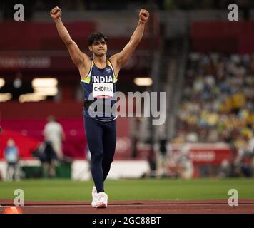 Tokyo, Kanto, Giappone. 7 agosto 2021. Compete durante le Olimpiadi di Tokyo 2020 allo Stadio Olimpico di Tokyo sabato 7 agosto 2021 a Tokyo. (Credit Image: © Paul Kitagaki Jr./ZUMA Press Wire) Foto Stock