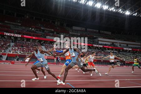 Tokyo, Giappone. 7 agosto 2021. Gli atleti gareggiano durante la finale maschile 4x400m ai Giochi Olimpici di Tokyo 2020 a Tokyo, Giappone, 7 agosto 2021. Credit: Li Ming/Xinhua/Alamy Live News Foto Stock