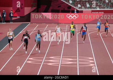 Tokyo, Giappone. 7 agosto 2021. Gli atleti gareggiano durante la finale maschile 4x400m ai Giochi Olimpici di Tokyo 2020 a Tokyo, Giappone, 7 agosto 2021. Credit: Li Gang/Xinhua/Alamy Live News Foto Stock