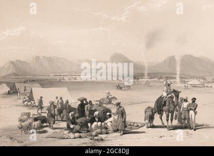 La città di Kandahar, Baba Wali Mountain, prima guerra anglo-afghana, schizzo di James Atkinson, 1840, ottimizzato digitalmente Foto Stock