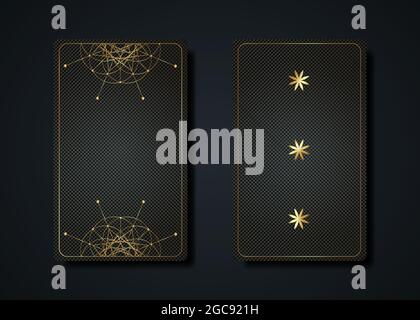 Set carte tarocchi magiche, oro magico occulto sacro geometria segno, esoterico boho simboli spirituali, Flower of Life. Seme di lusso di vita sacro mandala. Illustrazione Vettoriale