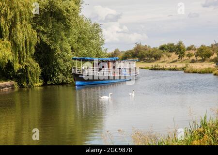 Barche da diporto sul fiume Tamigi a Days Lock vicino a Dorchester sul Tamigi Oxfordshire Foto Stock