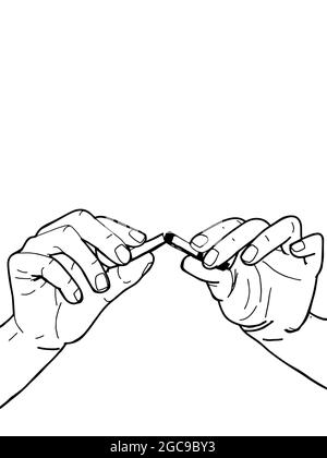 Dividendo la sigaretta in due mani, smettere di fumare, disegno di linea Foto Stock