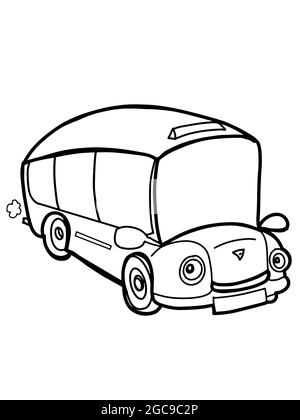 cartoon, carino scuolabus, illustrazione bianco nero colori Foto Stock