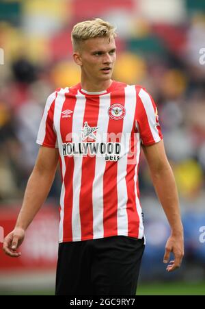 07 agosto 2021 - Brentford v Valencia - Pre-Season friendly - Brentford Community Stadium Marcus Forss di Brentford durante la partita al Brentford Community Stadium di Londra. Credito immagine : © Mark Pain / Alamy Live News Foto Stock