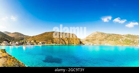 Baia di Porto Kagio nella parte più meridionale della penisola di mani, Peloponneso, Lakonia, Grecia Foto Stock