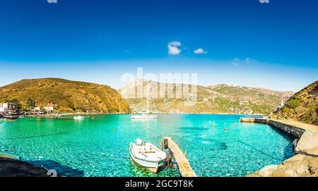 Baia di Porto Kagio nella parte più meridionale della penisola di mani, Peloponneso, Lakonia, Grecia Foto Stock