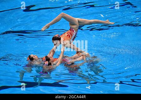 Team China (CHN) con Wenyan SUN, Xuechen HUANG, li GUO, Xinping LIANG, Chengxin YIN, Yu FENG. Nuoto sincronizzato, squadra di nuoto artistico routine gratuita. Aquatics Center il 7 agosto 2021, Giochi Olimpici estivi 2020, dal 23 luglio. - 08.08.2021 a Tokyo/Giappone. Foto Stock