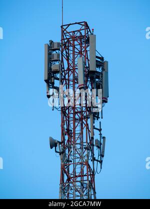 BTS Telecommunication. Una stazione ricetrasmittente di base (BTS) è un'apparecchiatura che facilita la comunicazione wireless Foto Stock