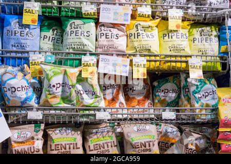 PINZE, chip di lenticchie, PopChips Foto Stock