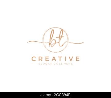 BT monogramma di bellezza del logo femminile e design elegante del logo, logo di scrittura a mano della firma iniziale, matrimonio, moda, floreale e botanico con creativo Illustrazione Vettoriale