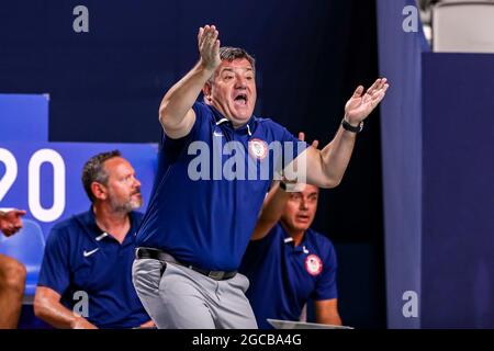 TOKYO, GIAPPONE - 8 AGOSTO: Capo allenatore Dejan Udovicic degli Stati Uniti durante il torneo olimpico di Waterpolo di Tokyo 2020 classificazione maschile 5 °-6 match tra Croazia e Stati Uniti al Tatsumi Waterpolo Center l'8 agosto 2021 a Tokyo, Giappone (Foto di Marcel ter Bals/Orange Pictures) Foto Stock