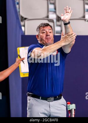 TOKYO, GIAPPONE - 8 AGOSTO: Capo allenatore Dejan Udovicic degli Stati Uniti durante il torneo olimpico di Waterpolo di Tokyo 2020 classificazione maschile 5 °-6 match tra Croazia e Stati Uniti al Tatsumi Waterpolo Center l'8 agosto 2021 a Tokyo, Giappone (Foto di Marcel ter Bals/Orange Pictures) Foto Stock