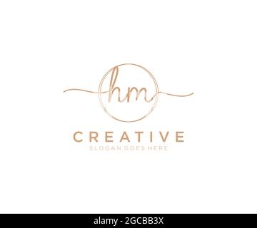 HM Monogramma di bellezza del logo femminile e design elegante del logo, logo di scrittura a mano della firma iniziale, matrimonio, moda, floreale e botanico con creativo Illustrazione Vettoriale