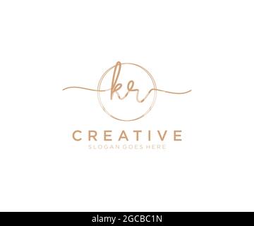 KR monogramma di bellezza con logo femminile ed elegante design con logo, logo scritto a mano di firma iniziale, matrimonio, moda, floreale e botanico con creatività Illustrazione Vettoriale