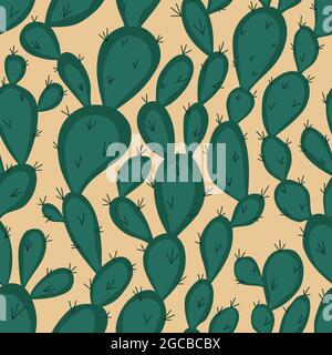 Motivo senza giunture Cactus. Ripetete lo sfondo infinito con piante di cactus. Illustrazione vettoriale Doodle. Naturale mano disegno sfondo con deserto verde ca Illustrazione Vettoriale