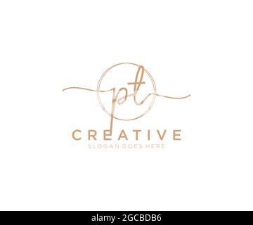 PT Monogramma di bellezza del logo femminile e design elegante del logo, logo di scrittura a mano della firma iniziale, matrimonio, moda, floreale e botanico con creativo Illustrazione Vettoriale