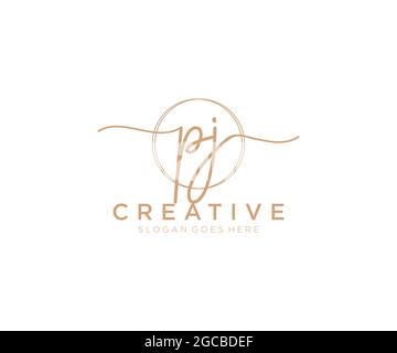 PJ Monogramma di bellezza del logo Femminile e design elegante del logo, logo di scrittura a mano della firma iniziale, matrimonio, moda, floreale e botanico con creativo Illustrazione Vettoriale