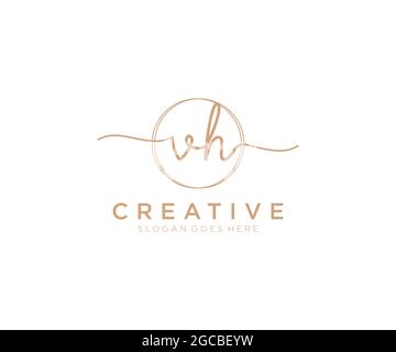 VH Monogramma di bellezza del logo femminile e design elegante del logo, logo di scrittura a mano della firma iniziale, matrimonio, moda, floreale e botanico con creativo Illustrazione Vettoriale