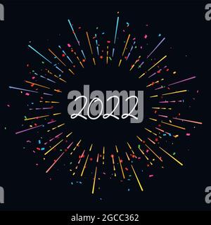 2022 vacanza decorazione su sfondo nero. Felice Anno Nuovo. Illustrazione Vettoriale