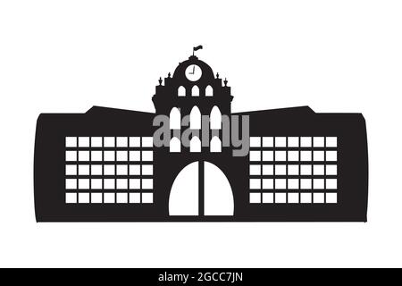 Icona della scuola isolata su sfondo bianco. Pittogramma universitario. Insegna scuola o università. Simbolo della libreria o dell'illustrazione del conservatorio Illustrazione Vettoriale